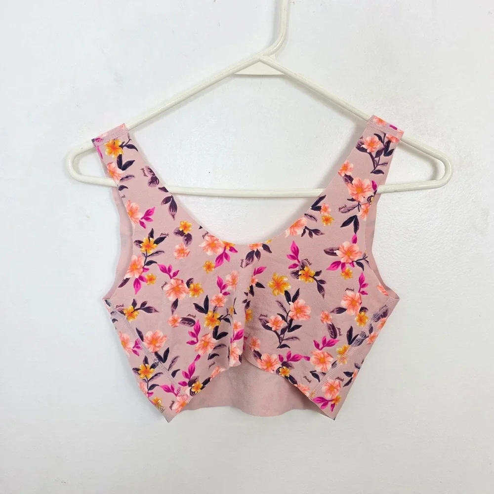 PINK Victoria's Secret Pink Colorful Floral Seamless Unpadded‎ Bralette Sz Large
